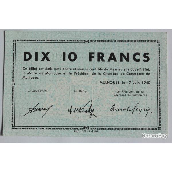 Billet de n�cessit� 10 Francs Mulhouse 1940