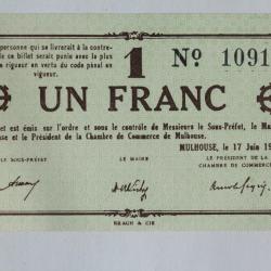 Billet de nécessité 1 Franc Mulhouse 1940