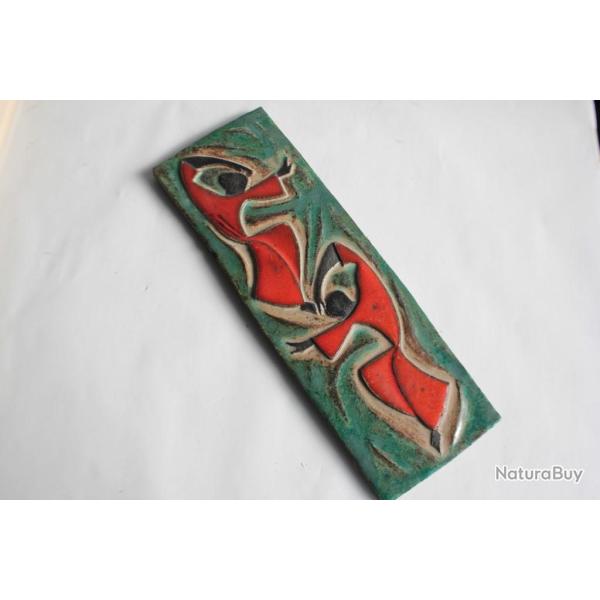 Plaque c�ramique Danseuses Kermos Keramik Allemagne 1950