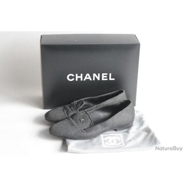 CHANEL Mocassins noir paillet� T38 C