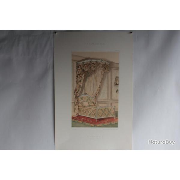 Estampe Dcoration intrieure Lit  baldaquin Louis XVI G. Rmon