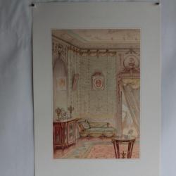 Estampe Décoration intérieure Boudoir style Louis XVI G. Rémon