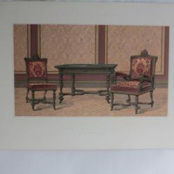 Estampe Décoration intérieure Salon baroque Louis XVI E. Curton