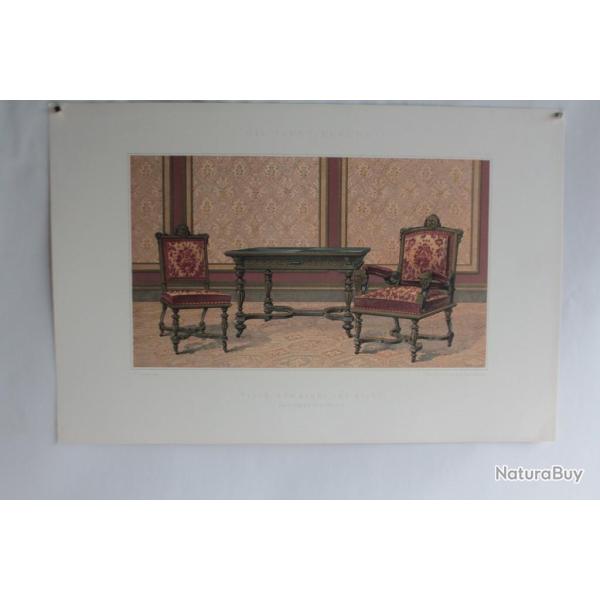 Estampe Dcoration intrieure Salon baroque Louis XVI E. Curton