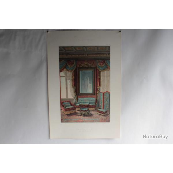 Estampe Dcoration intrieure Chambre femme Renaissance E. Curton