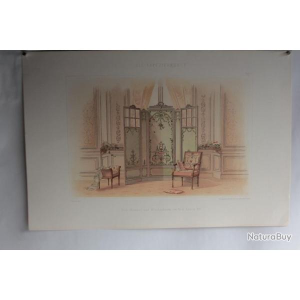 Estampe Dcoration intrieure Siges et paravent Louis XVI G. Rmon