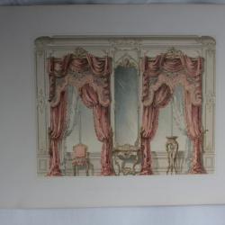 Estampe Décoration intérieure Mur miroir rideaux rococo E. Curton