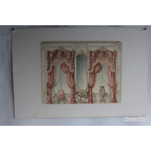 Estampe Dcoration intrieure Mur miroir rideaux rococo E. Curton