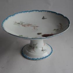 Coupe sur pied porcelaine Fleurs Papillons Napoléon III