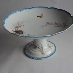 Coupe sur pied porcelaine Fleurs Papillons Napoléon III