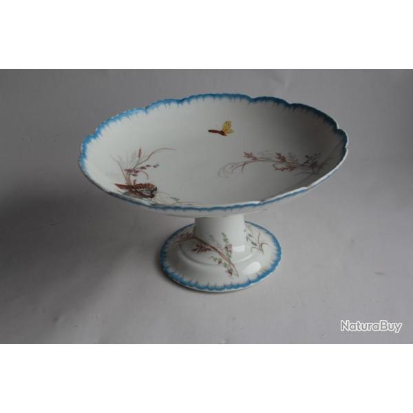 Coupe sur pied porcelaine Fleurs Papillons Napol�on III