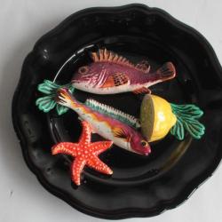 Assiette trompe l'oeil Poissons Crustacés
