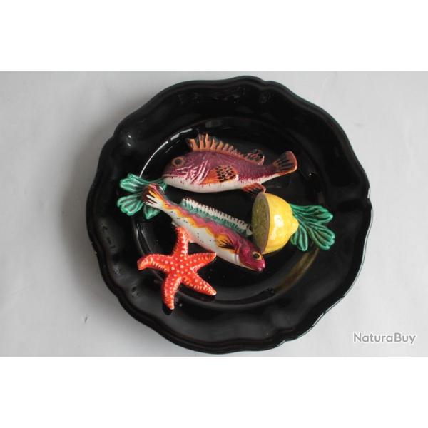 Assiette trompe l'oeil Poissons Crustac�s