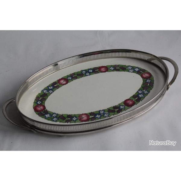 Plateau fa�ence Fleurs 1920