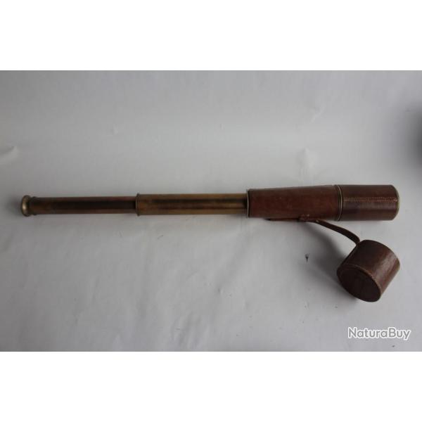 Longue-vue laiton et cuir XIXe si�cle Marine