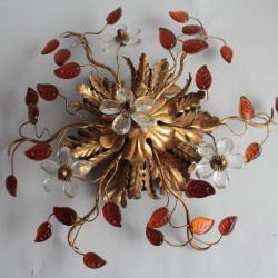 Applique métal Fleurs Feuilles verre Banci Maison Baguès 1970