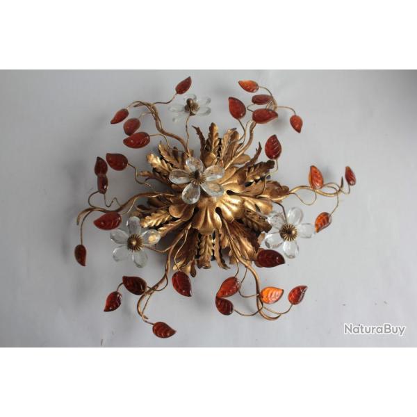 Applique mtal Fleurs Feuilles verre Banci Maison Bagus 1970