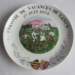 Assiette céramique Colonie de vacances de Lancy 1924 Suisse