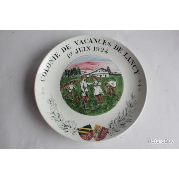 Assiette c�ramique Colonie de vacances de Lancy 1924 Suisse