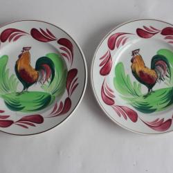 2 Assiettes faïence Coq St Amand Hamage