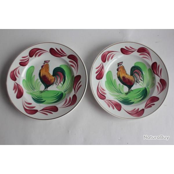 2 Assiettes fa�ence Coq St Amand Hamage