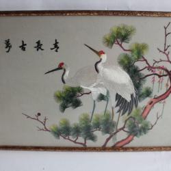 Tableau Soie brodée Grue Chine