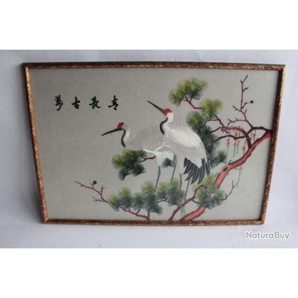 Tableau Soie brod�e Grue Chine