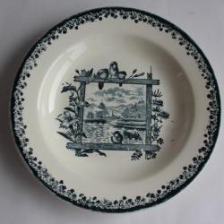 Assiette creuse terre de fer Salins Paysage Oiseaux XIXe siècle