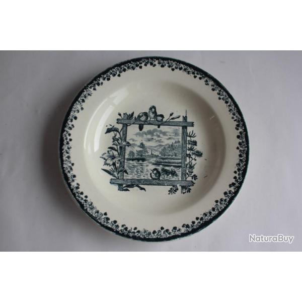 Assiette creuse terre de fer Salins Paysage Oiseaux XIXe si�cle