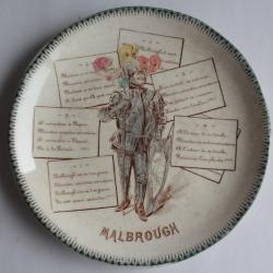 Assiette terre de fer Choisy le Roi Chanson Malbrough
