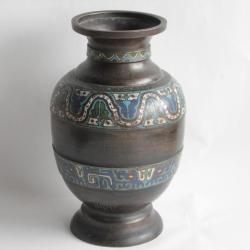 Ancien Vase bronze émaux champlevés Chine