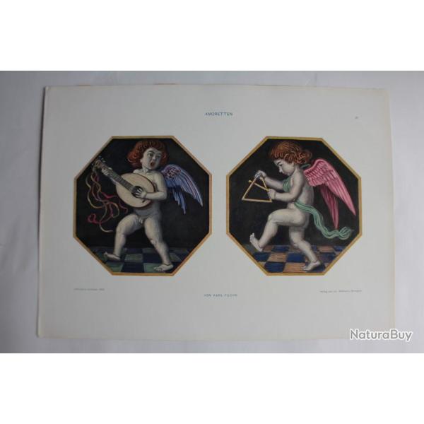 Estampe Cupidons Figuratif Journal dcoration Karl Fuchs 1910