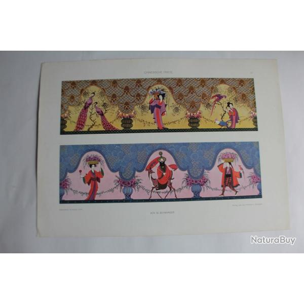 Estampe Frises chinoise Journal dcoration M. Schwarzer 1910