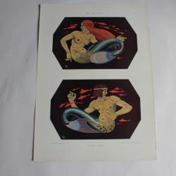 Estampe Sirène et triton Journal décoration Paul Lindner 1910