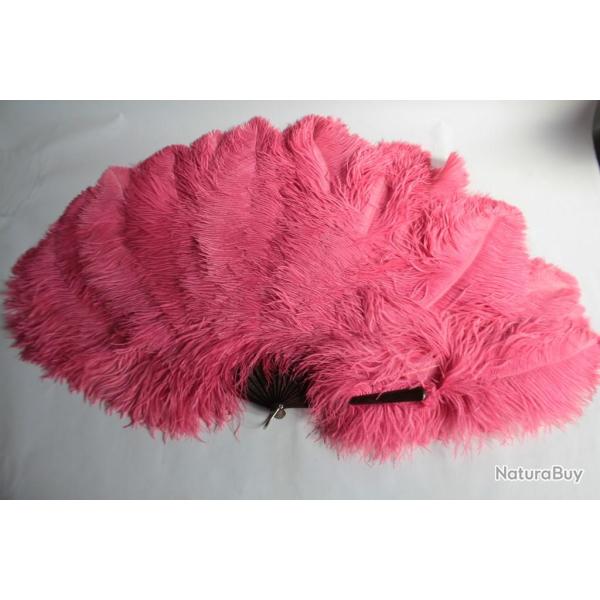 Ancien Grand �ventail Plumes d'autruche Rose