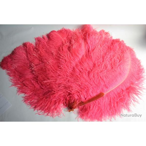 Ancien Grand �ventail Plumes d'autruche Rose