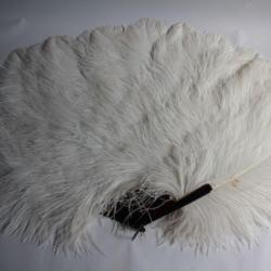 Ancien Grand Éventail Plumes d'autruche Blanche