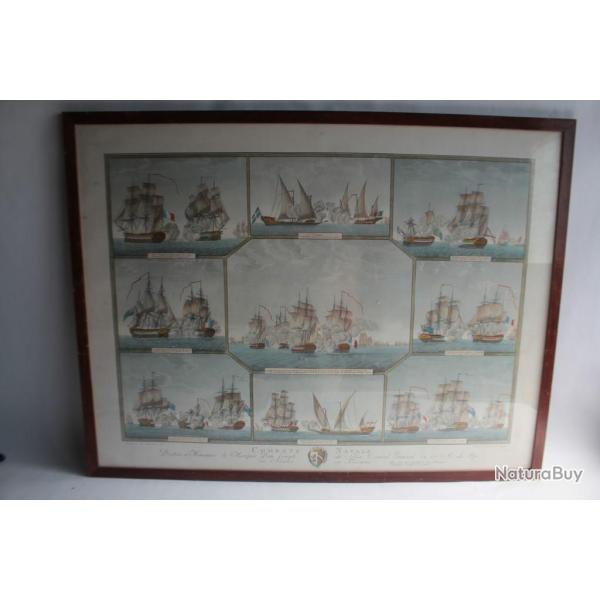Gravure Combats Navals Marine Giuseppe Angeli XVIIIe sicle