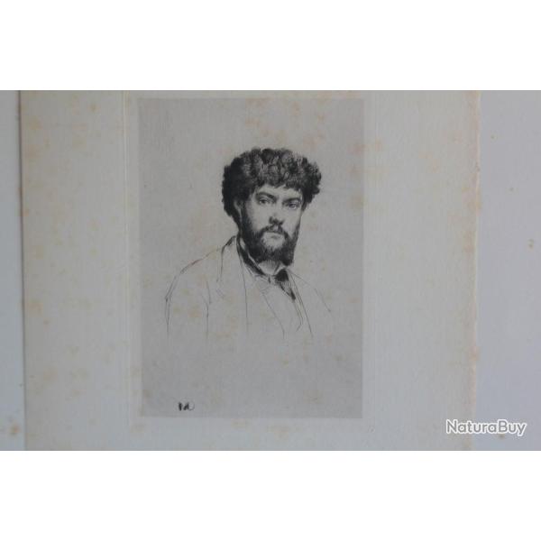 Gravure Pointe sche Marcellin DESBOUTIN Portrait Jean Richepain