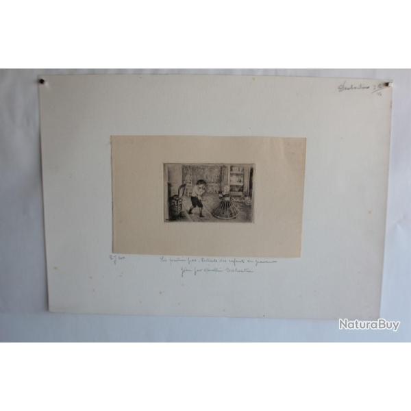 Gravure Pointe sche Marcellin DESBOUTIN  Portrait enfants du graveur