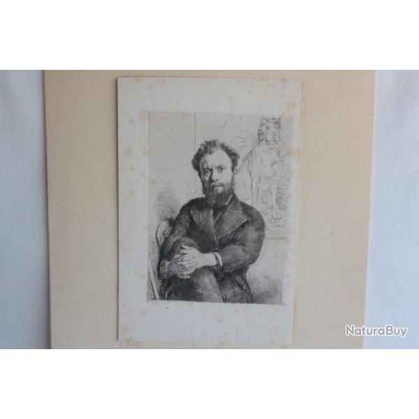 Gravure Pointe sche Marcellin DESBOUTIN Portrait Comte Lepic