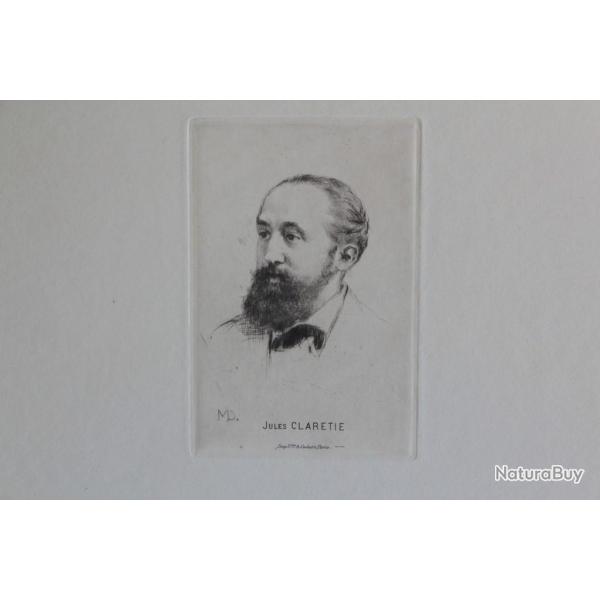 Gravure Pointe sche Marcellin DESBOUTIN Portrait Jules Claretie