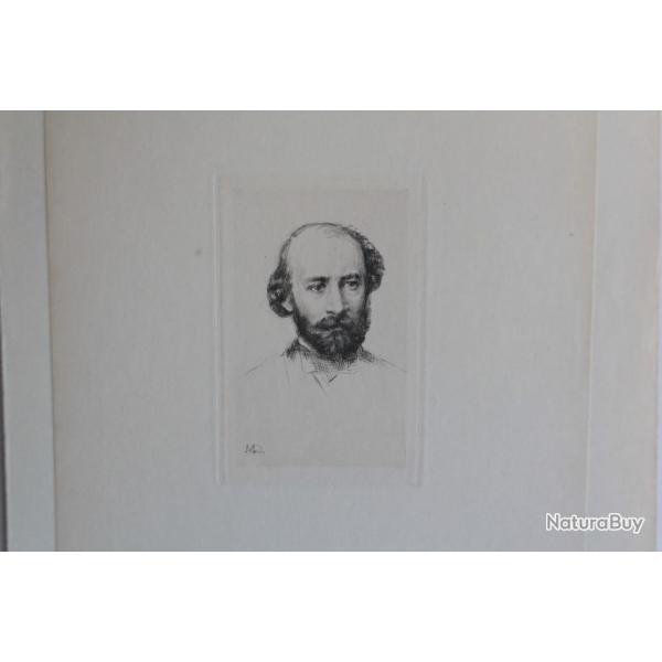 Gravure Pointe sche Marcellin DESBOUTIN Portrait Octave Feuillet