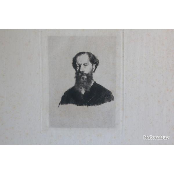 Gravure Pointe sche Marcellin DESBOUTIN Portrait Jules Jacquemart