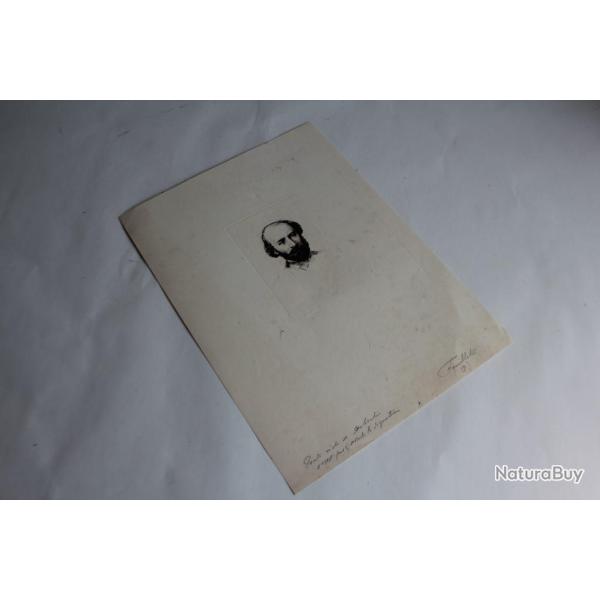 Gravure Pointe sche Marcellin DESBOUTIN Portrait Octave Feuillet