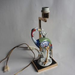 Lampe porcelaine Oiseau Paon Italie 1970