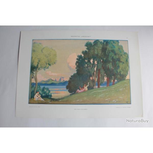 Estampe Paysage dcoratif Journal dcoration Max Colombo 1900