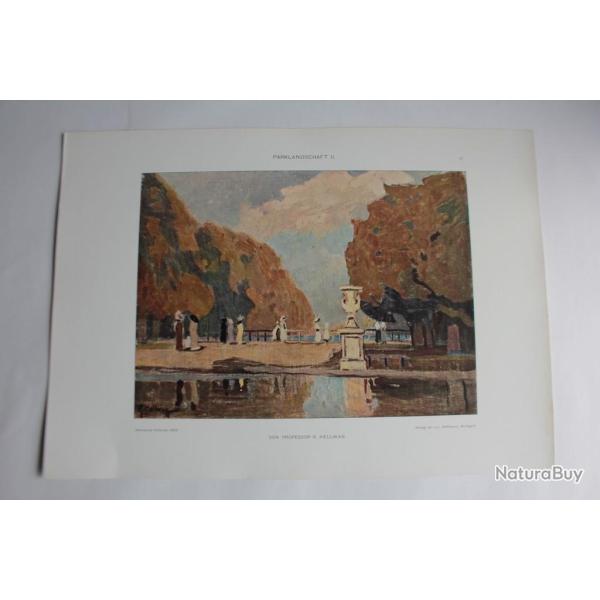 2 Estampes Paysages parc Journal dcoration R. Hellwag 1900
