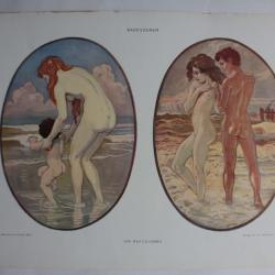 Estampe Scènes de Bain Journal décoration Max Colombo 1900