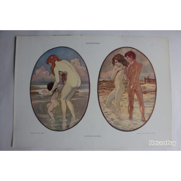 Estampe Scnes de Bain Journal dcoration Max Colombo 1900